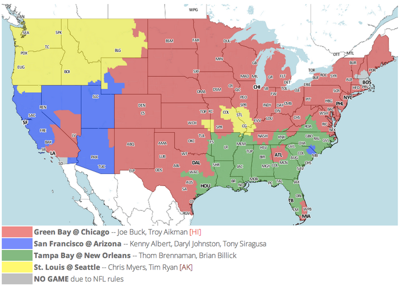 Illustration for article titled Which TV Market's Getting Screwed Today? Your Week 17 NFL Viewing Maps